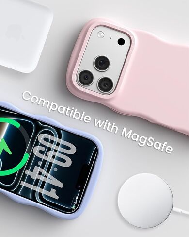 ORNARTO for iPhone 17 Pro Max Case for Women Girls– Cute Wave Edge | Camera Control Button | Shockproof Liquid Silicone Phone Case for iPhone 17 Pro Max 6.9", Chalk Pink in Saudi Arabia