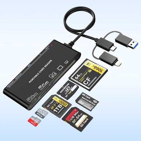 Memory Stick Pro Duo Reader - 7 in 3 Multi Memory Card Reader for SD/CF/XD/Micro SD/TF/MS Cards,5Gbps High-Speed SD Card Reader Reader Support Simultaneously Read/Write, for iPhone/PC/MacBook in Kuwait