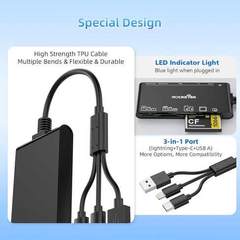 Memory Stick Pro Duo Reader - 7 in 3 Multi Memory Card Reader for SD/CF/XD/Micro SD/TF/MS Cards,5Gbps High-Speed SD Card Reader Reader Support Simultaneously Read/Write, for iPhone/PC/MacBook in Kuwait