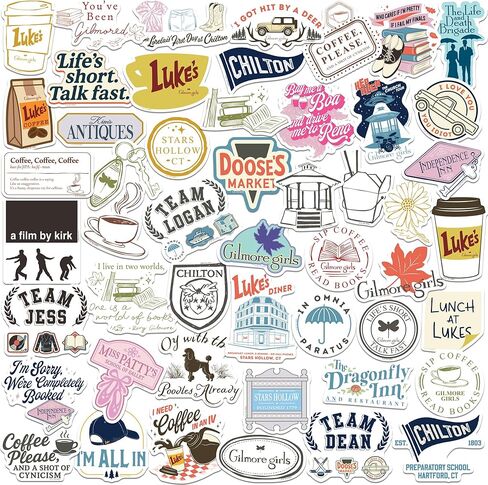 مجموعة متنوعة من ملصقات الفينيل الفاخرة الكبيرة من Gilmore Girls Iconic 50ct - كمبيوتر محمول، زجاجة مياه، سجل القصاصات، جهاز لوحي، داخلي/خارجي in Kuwait