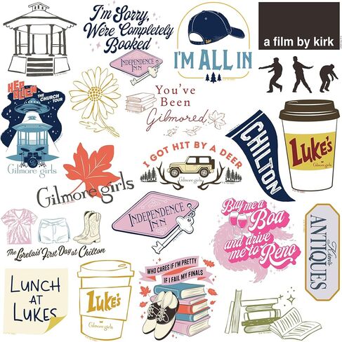 مجموعة متنوعة من ملصقات الفينيل الفاخرة الكبيرة من Gilmore Girls Iconic 50ct - كمبيوتر محمول، زجاجة مياه، سجل القصاصات، جهاز لوحي، داخلي/خارجي in Kuwait