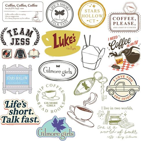 مجموعة متنوعة من ملصقات الفينيل الفاخرة الكبيرة من Gilmore Girls Iconic 50ct - كمبيوتر محمول، زجاجة مياه، سجل القصاصات، جهاز لوحي، داخلي/خارجي in Kuwait
