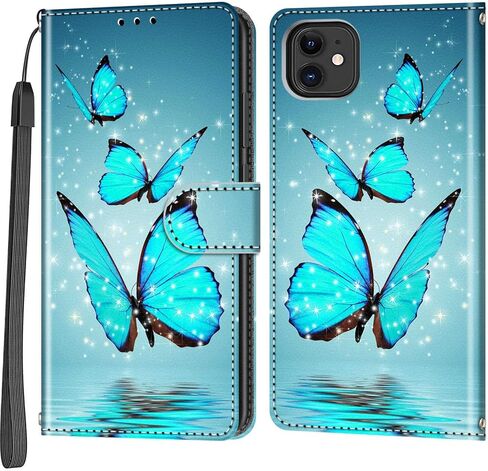 Wallet for iPhone 12 Case/iPhone 12 Pro Case, [Kickstand] 3 Card Holder Stand [Shockproof TPU Interior Shell], PU Leather Magnetic Protective Flip Cover 6.1", Black Flower in Kuwait