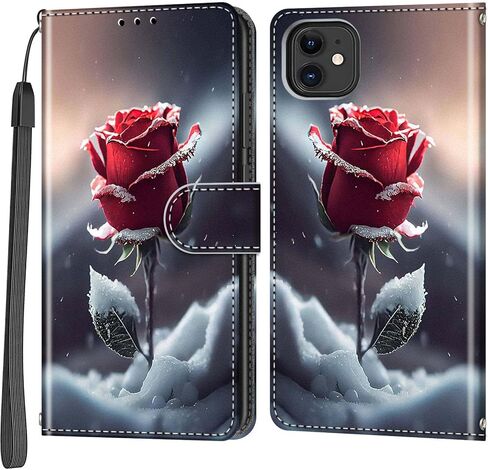 Wallet for iPhone 12 Case/iPhone 12 Pro Case, [Kickstand] 3 Card Holder Stand [Shockproof TPU Interior Shell], PU Leather Magnetic Protective Flip Cover 6.1", Black Flower in Kuwait