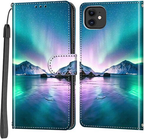 Wallet for iPhone 12 Case/iPhone 12 Pro Case, [Kickstand] 3 Card Holder Stand [Shockproof TPU Interior Shell], PU Leather Magnetic Protective Flip Cover 6.1", Black Flower in Kuwait