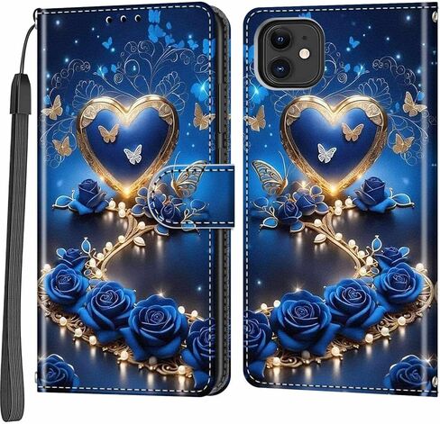 Wallet for iPhone 12 Case/iPhone 12 Pro Case, [Kickstand] 3 Card Holder Stand [Shockproof TPU Interior Shell], PU Leather Magnetic Protective Flip Cover 6.1", Black Flower in Kuwait