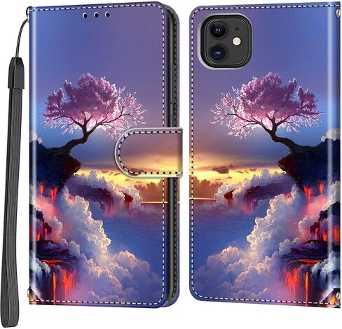Wallet for iPhone 12 Case/iPhone 12 Pro Case, [Kickstand] 3 Card Holder Stand [Shockproof TPU Interior Shell], PU Leather Magnetic Protective Flip Cover 6.1", Black Flower in Kuwait