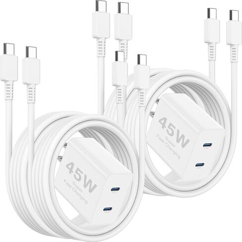 6ft/10ft Dual Port 45W iPhone 17 16 15 Charger Fast Charging Block and Long USB C to Type C Charger Cable Cord for Apple iPhone 17 Pro Max/17 Air/16 Pro/16/15 Pro/15 Plus/Mini/iPad Plug Cube/Samsung in Kuwait