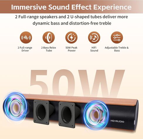 Sound Bar for Smart TV,50W Soundbar with Bluetooth/ARC/Optical/AUX Connect, Auto Volume Boost in Saudi Arabia
