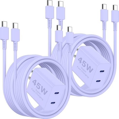 6ft/10ft Dual Port 45W iPhone 17 16 15 Charger Fast Charging Block and Long USB C to Type C Charger Cable Cord for Apple iPhone 17 Pro Max/17 Air/16 Pro/16/15 Pro/15 Plus/Mini/iPad Plug Cube/Samsung in Kuwait