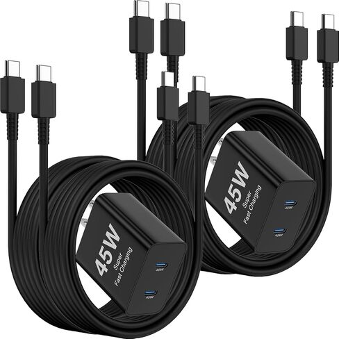 6ft/10ft Dual Port 45W iPhone 17 16 15 Charger Fast Charging Block and Long USB C to Type C Charger Cable Cord for Apple iPhone 17 Pro Max/17 Air/16 Pro/16/15 Pro/15 Plus/Mini/iPad Plug Cube/Samsung in Kuwait