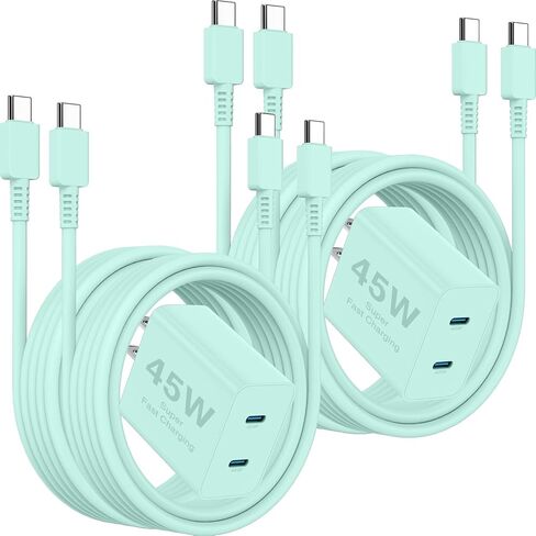 6ft/10ft Dual Port 45W iPhone 17 16 15 Charger Fast Charging Block and Long USB C to Type C Charger Cable Cord for Apple iPhone 17 Pro Max/17 Air/16 Pro/16/15 Pro/15 Plus/Mini/iPad Plug Cube/Samsung in Kuwait