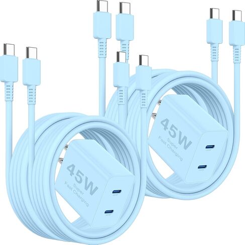 6ft/10ft Dual Port 45W iPhone 17 16 15 Charger Fast Charging Block and Long USB C to Type C Charger Cable Cord for Apple iPhone 17 Pro Max/17 Air/16 Pro/16/15 Pro/15 Plus/Mini/iPad Plug Cube/Samsung in Saudi Arabia