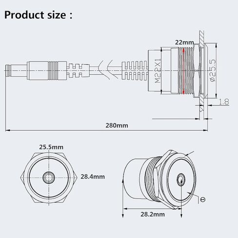 PENGLIN 5.5mm x 2.1mm DC Power Extension Cable,Female to Male DC Power Panel Mount Connector for Security Camera, LED Strip, CCTV IP Surveillance(Cable Length 25cm/9.84inch) in Saudi Arabia