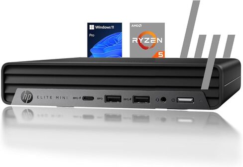 كمبيوتر مكتبي HP Elite 805 Business Mini، AMD Ryzen 5 (Beat i7-11700)، تصميم فائق الهدوء، ذاكرة 16 جيجابايت، 512 جيجابايت PCIe SSD، دعم عرض مزدوج 4K، Wi-Fi 6، USB-C، لوحة مفاتيح وماوس، Windows 11 Pro in Kuwait