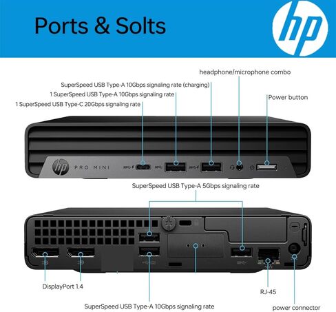 كمبيوتر مكتبي HP Elite 805 Business Mini، AMD Ryzen 5 (Beat i7-11700)، تصميم فائق الهدوء، ذاكرة 16 جيجابايت، 512 جيجابايت PCIe SSD، دعم عرض مزدوج 4K، Wi-Fi 6، USB-C، لوحة مفاتيح وماوس، Windows 11 Pro in Kuwait