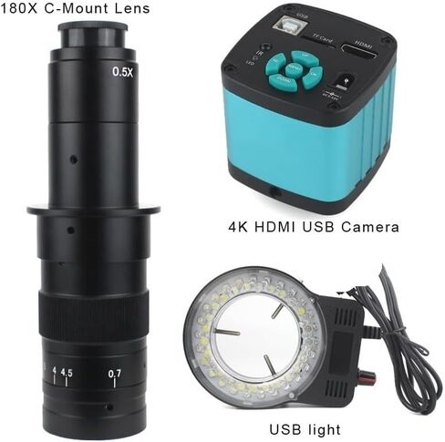 مجموعة مجهر 48MP 4K 2K كاميرا فيديو مجهر رقمية أحادية العين الصناعية 180X تكبير عدسة C-Mount محولات عدسة المجهر in Kuwait