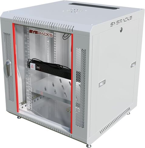 Sysracks 12U رمادي حامل جداري على الحائط، خزانة شبكة عميقة 18 بوصة، رف خادم مع مروحة، لوحات جانبية قابلة للإزالة، قفل باب زجاجي 19 بوصة، حاوية شبكة لخزانة الكمبيوتر 12.450 in Saudi Arabia
