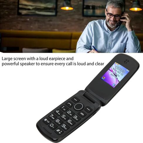هاتف قابل للطي لكبار السن 2G، هاتف خلوي GSM غير مقفل، شاشة عرض ملونة 1.77 بوصة، بطاقة SIM مزدوجة، شاشة 2.8 بوصة هاتف محمول كبير يدعم مصباح يدوي كاميرا MP3، 1200 مللي أمبير في الساعة عالية in Kuwait