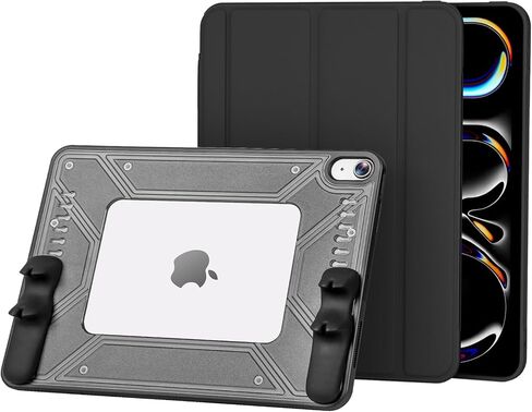 حافظة لجهاز iPad(A16) الجيل الحادي عشر/ العاشر: حافظة ألعاب مع مقابض سيليكون قابلة للفصل وتصميم مجوف خلفي لتبديد الحرارة، تدعم معرف اللمس والاستيقاظ/النوم التلقائي (أسود) in Kuwait
