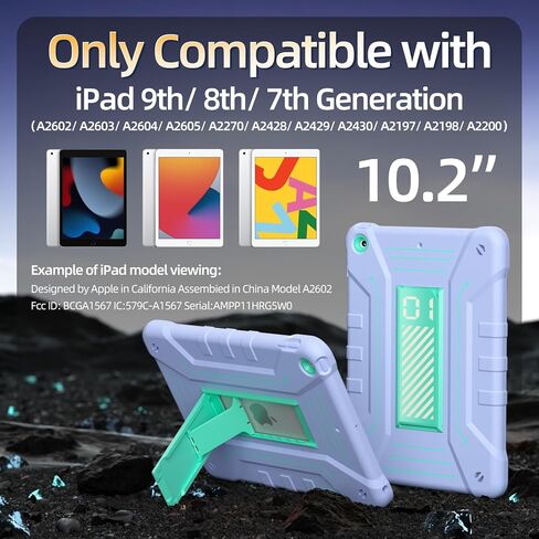حافظة BJF لجهاز iPad 9th/8th/7th Generation 2021/2020/2019 (10.2 بوصة)، غطاء كامل الجسم شديد التحمل مقاوم للصدمات 10.2 بوصة مع حامل مدمج لجهاز iPad 9th/8th/7th Gen (أرجواني + نعناعي) in Kuwait
