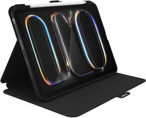 حافظة Speck الجديدة لجهاز iPad Pro 11 بوصة 2024/2025 (أحدث طراز/M5/M4) - مع حامل قلم رصاص، حماية من السقوط والكاميرا، حامل نحيف متعدد المدى، حافظة توازن، لا توجد وظيفة إيقاظ تلقائي/النوم - أسود/أسود/أبيض in Kuwait