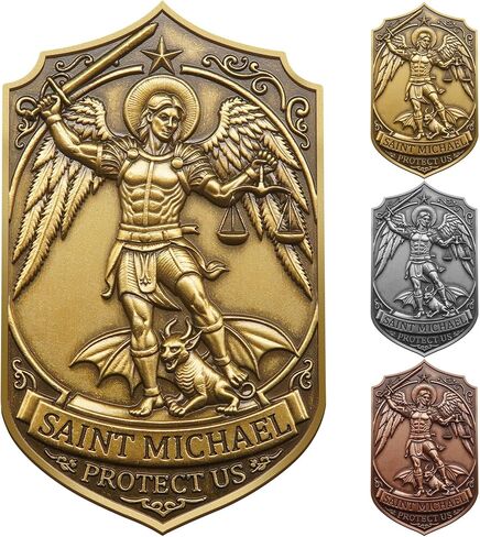 ميدالية St Michael Archangel لمشبك قناع السيارة، ملحقات مركبة Saint Archangel Michael محفورة ثلاثية الأبعاد، حماية إلهية وسفر آمن (فضي عتيق) in Kuwait
