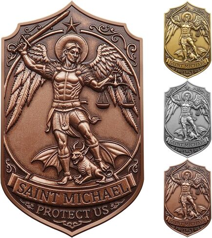 ميدالية St Michael Archangel لمشبك قناع السيارة، ملحقات مركبة Saint Archangel Michael محفورة ثلاثية الأبعاد، حماية إلهية وسفر آمن (فضي عتيق) in Kuwait
