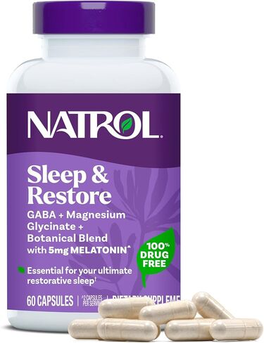 Natrol Sleep & Restore Capsules - Calm Magnesium Glycinate, Magnesium Sleep Aid with GABA, Melatonin 5mg, Botanical Blend, 30 Day Supply in Saudi Arabia