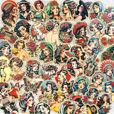 50 Pcs Vintage Pinup Girls Vinyl Stickers Pack – Waterproof Retro Style Decals for Laptops, Water Bottles,Personal Decor in Saudi Arabia