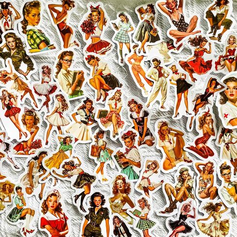 مجموعة 50 قطعة من ملصقات الفينيل للفتيات من Pinup - ملصقات مقاومة للماء على الطراز القديم لأجهزة الكمبيوتر المحمولة وزجاجات المياه والديكور الشخصي in Kuwait