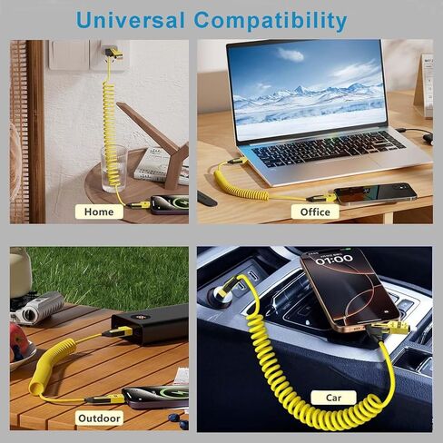 Spring Retractable Fast Charging Cable,4 in 1 Mulit Coiled Telescopic Cable with Date Transmission,Car Mounted Screen Projection,65W+PD 27W Quick Charge for Car/Home/Travel (4.9ft/59inch--2Pack) in Saudi Arabia
