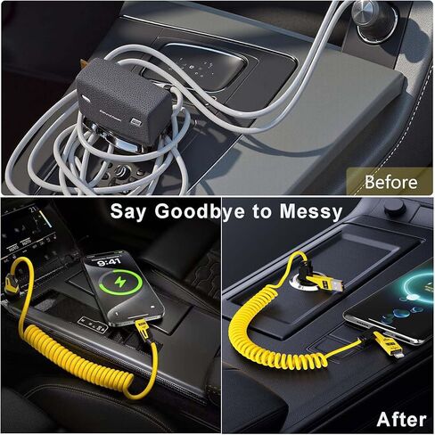 Spring Retractable Fast Charging Cable,4 in 1 Mulit Coiled Telescopic Cable with Date Transmission,Car Mounted Screen Projection,65W+PD 27W Quick Charge for Car/Home/Travel (4.9ft/59inch--2Pack) in Saudi Arabia