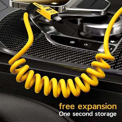 Spring Retractable Fast Charging Cable,4 in 1 Mulit Coiled Telescopic Cable with Date Transmission,Car Mounted Screen Projection,65W+PD 27W Quick Charge for Car/Home/Travel (4.9ft/59inch--2Pack) in Saudi Arabia