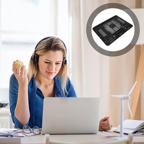 وسادة تبريد كمبيوتر محمول صامتة من Veemoon مع حامل مضاد للانزلاق، ومروحة تبريد تعمل بمنفذ USB للألعاب والاستخدام المكتبي، ومبرد كمبيوتر محمول أسود للمكتب والسفر in Kuwait