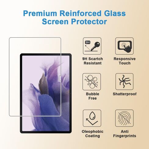 Screen Protector for Samsung Galaxy Tab S7 FE 5G/S9 FE Plus/S9 Plus/S8 Plus 12.4 inch, Tempered Glass Film Anti Scratch,Bubble Free,High Definition in Saudi Arabia