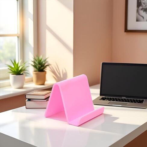 Multifunctional Foldable Phone Holder – Universal Adjustable Desktop Stand for Tablets & Phones –Pink Plastic Holder for Bedside or Office Use in Saudi Arabia