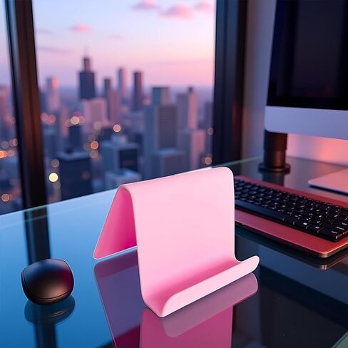 Multifunctional Foldable Phone Holder – Universal Adjustable Desktop Stand for Tablets & Phones –Pink Plastic Holder for Bedside or Office Use in Saudi Arabia