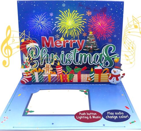 music Christmas blessing card with firework light and music, 3D pop-up Christmas card，Decorated House，music playing 'We Wish You a Merry Christmas' - accompaniment, impresses lovers (Blue) in Saudi Arabia