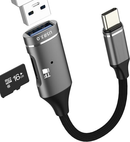 USB A to USB C Adapter(2in1) Micro SD Card Reader for iPhone 17 16 15 Pro Max Camera Memory Stick for IPad MacBook Type C Compatible with Samsung S25 S24 S23 S22 Accessories Cable Android Mac in Kuwait