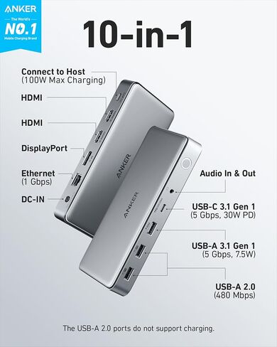 طقم تركيب Anker Hub مع تصميم قابل للتعديل وقاعدة إرساء Anker 10 في 1 USB C in Saudi Arabia