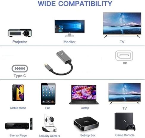 Portable USB C to DisplayPort 1.4 Cable 20cm, 8K@60Hz/ 4K@144Hz Adapter for Mac/for PC/for Android in Saudi Arabia