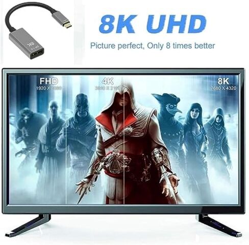Portable USB C to DisplayPort 1.4 Cable 20cm, 8K@60Hz/ 4K@144Hz Adapter for Mac/for PC/for Android in Saudi Arabia