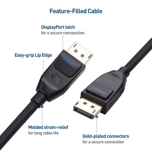 كابل Matters 4K DisplayPort إلى كابل DisplayPort وكابل DisplayPort 2.1 معتمد من VESA بطول 2 متر/6.6 قدم، يدعم 40 جيجابت في الثانية DP40 8K 60 هرتز، 4K 144 هرتز باللون الأسود in Saudi Arabia