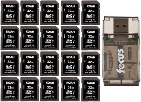 بطاقة ذاكرة Koah Ultimate سعة 32 جيجابايت SDHC فئة 10 U3 V30 UHS-I عالية السرعة (20 حزمة) مع حزمة قارئ بطاقات عالية السرعة in Saudi Arabia
