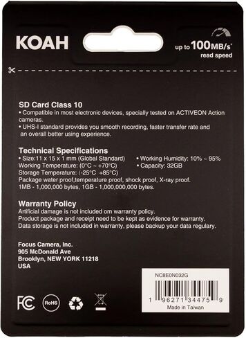 بطاقة ذاكرة Koah Ultimate سعة 32 جيجابايت SDHC فئة 10 U3 V30 UHS-I عالية السرعة (20 حزمة) مع حزمة قارئ بطاقات عالية السرعة in Saudi Arabia