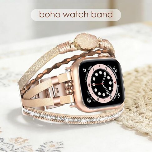سوار ساعة Filoto Boho للسيدات متوافق مع سوار ساعة Apple 38 مم 40 مم 41 مم 42 مم 44 مم 45 مم 46 مم، سوار جلدي مطرز يدويًا بحزام ساعة أبل لسلسلة iWatch 11/10/9/8/7/6/5/4/3/2/1/SE in Kuwait