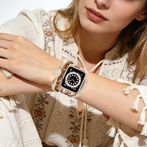 سوار ساعة Filoto Boho للسيدات متوافق مع سوار ساعة Apple 38 مم 40 مم 41 مم 42 مم 44 مم 45 مم 46 مم، سوار جلدي مطرز يدويًا بحزام ساعة أبل لسلسلة iWatch 11/10/9/8/7/6/5/4/3/2/1/SE in Kuwait