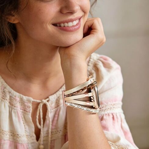 سوار ساعة Filoto Boho للسيدات متوافق مع سوار ساعة Apple 38 مم 40 مم 41 مم 42 مم 44 مم 45 مم 46 مم، سوار جلدي مطرز يدويًا بحزام ساعة أبل لسلسلة iWatch 11/10/9/8/7/6/5/4/3/2/1/SE in Kuwait