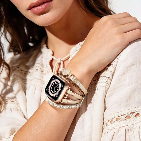 سوار ساعة Filoto Boho للسيدات متوافق مع سوار ساعة Apple 38 مم 40 مم 41 مم 42 مم 44 مم 45 مم 46 مم، سوار جلدي مطرز يدويًا بحزام ساعة أبل لسلسلة iWatch 11/10/9/8/7/6/5/4/3/2/1/SE in Kuwait